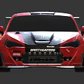 Red Honda Modified Race Car with Large Rear Spoiler and Sponsor Logos