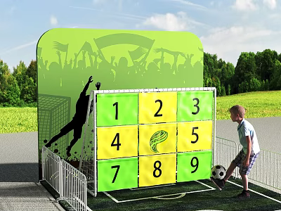 Outdoor Soccer Target Game With Numbered Grid Panel And Child Kicking Ball 3d model