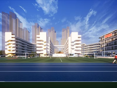 Modern School Buildings With Sports Field And Architectural Design Under Blue Sky 3d model