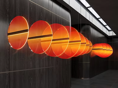 Unique Shaped Orange Gradient Pendant Lights In Modern Interior Space 3d model