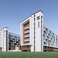 Modern School Simple Red Brick Primary School 3d model