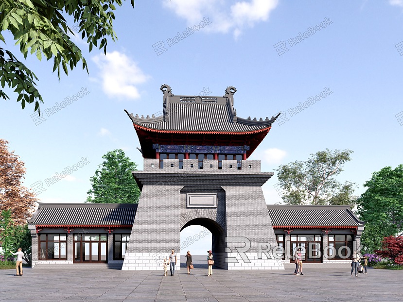 Chinese-style ancient building city gate tower model