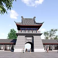 Chinese-style ancient building city gate tower 3d model
