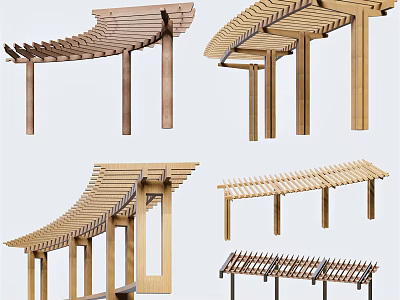 Wooden Pergola With Various Arched And Straight Designs For Outdoor Gardens 3d model