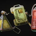 Safety Warning Devices Set Including Triangular Tool Green Alarm And Red Emergency Equipment