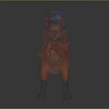 Character Fox With Orange Fur Wearing Purple Green Hat Standing Pose