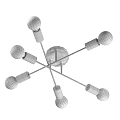 Modern Chandelier With Black Base Crossed Metal Arms Gold Sockets Six Clear Bulbs
