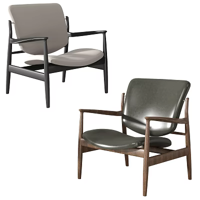 Modern Leisure Chairs With Wooden Frame And Comfortable Fabric Leather Cushioned Seats 3d model