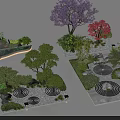 Garden Ornaments Landscape Features With Colorful Trees Circular Pavements And Stone Elements 3d model