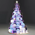 Festive Christmas Photo Spot With Stacked Transparent Cubes Blue Sphere Decorations And Top Star