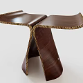 Modern Wooden Stool with X Shaped Base Smooth Top and Golden Trim Accents