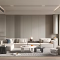 Modern Living Room Interior Design With Beige Sofa Coffee Table And Wall Panels 3d model