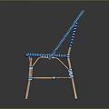 Blue And White Striped Woven Leisure Chair With Wooden Frame For Patio Use