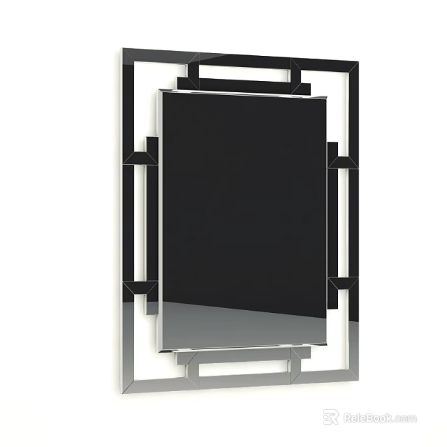 Modern Geometric Frame Mirror With Black And Silver Metal Square Design 3d model 