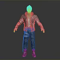 3D Male Character Model With Silver Red Decorated Jacket And Black Pants Standing Pose