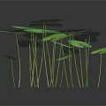 Natural Round Green Spotted Leaves With Slender Stems On Dark Background
