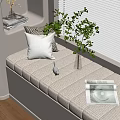 Cozy Modern Bay Window Seat With Upholstered Cushion Throw Pillows Green Plant And Magazine