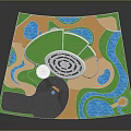 3D Recreational Area Plan With Spiral Structure Waterways Lawns And Colored Functional Zones