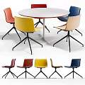 Modern Round White Conference Table With Multicolor Metal Base Modern Upholstered Chairs 3d model