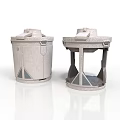 Gray Cylindrical Industrial Containers With Lids Stands And Panel Details