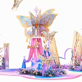Floral Art Installation With Butterflies Seashells And Soft Pink Blue Purple Decorative Design