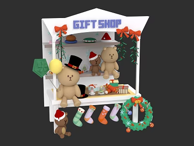 Christmas Themed Ornament Decoration Set with Teddy Bears Stockings Wreaths Gift Boxes in Gift Shop 3d model