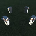 Four Square Shaped Outdoor Lights In Circular Arrangement On Grass Illuminated