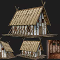 Ancient Traditional Building Featuring Thatched Roof Wooden Frame White Walls And Interior
