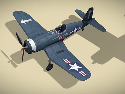 Vintage Dark Blue Fighter Jet With Stars On Wings And Propeller Number 83 3d model