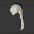 White Decorative Fabric Hood With Intricate Gold Patterns And Distressed Edges