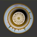Hand Carved Sculptural Porcelain Cup And Saucer With Golden Trim And Architectural Designs