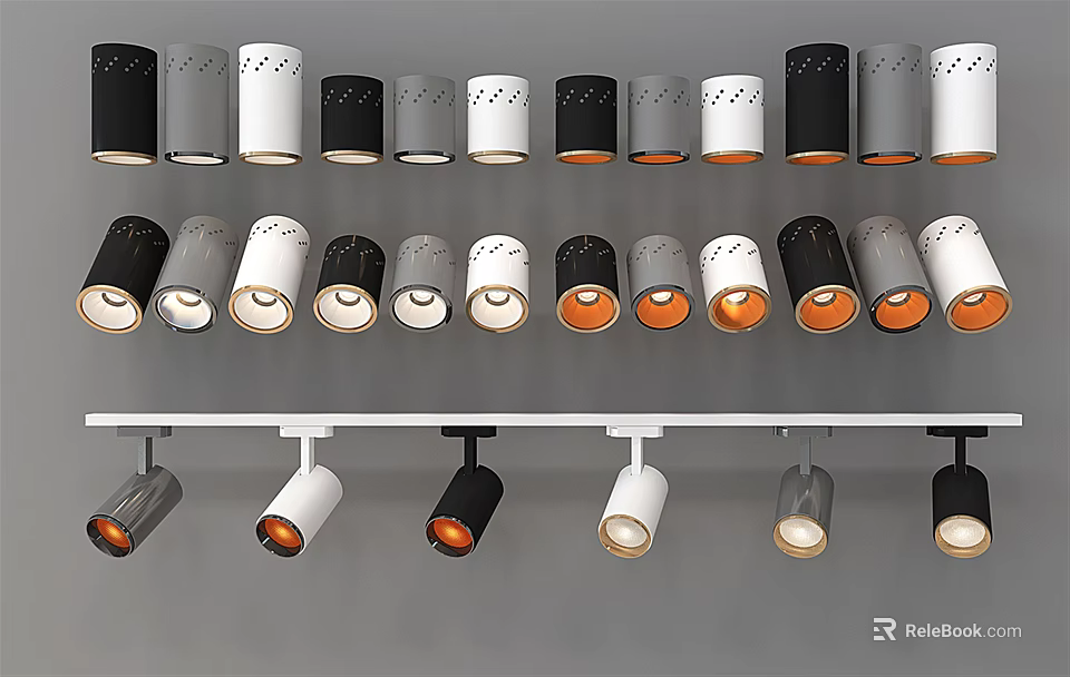 Modern Illuminated Downlights And Spotlights With Various Colors And Stylish Designs 3d model 