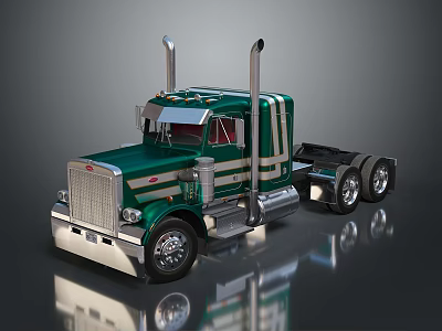 Green Military Truck With Dual Exhaust Pipes Striped Design And Chrome Details 3d model