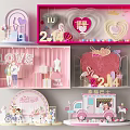 Pink Themed Display Decor With Heart Shapes IU And Sweet Bus Elements 3d model