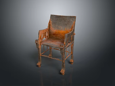 Antique Single Chair With Carved Wooden Legs And Distressed Finish Design 3d model