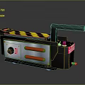 Black And Silver Mechanical Device With Yellow Black Warning Stripes Red Buttons And Handle