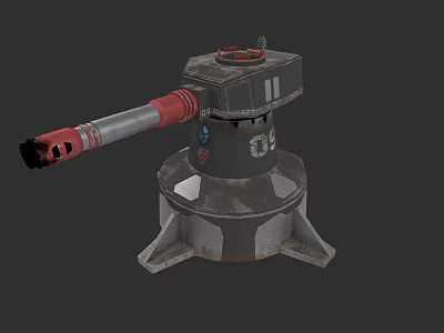 Mechanical Weapon Turret With Red Barrel Gray Body And Stable Base Design 3d model