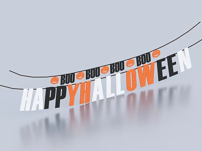 Halloween Hanging Banner Featuring Happy Halloween Text BOO Letters And Pumpkin Icons 3d model