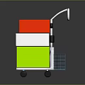 Commercial Handcart Equipment With Stacked Red White Green Blocks Blue Mesh Basket And Black Wheels