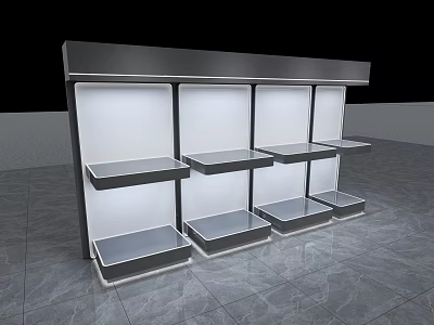 Modern Retail Display Shelves with Metal Frame and White Backboard Multiple Layers 3d model