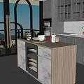 Modern Open Kitchen Interior With White Cabinets Glass Doors And Island Countertop