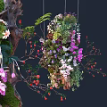Natural Feature Wall With Lush Greenery Colorful Flowers And Hanging Plants