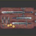 Red Brick Workbench Furniture with Tools on Top Drawers and Blue Gray Mechanical Parts