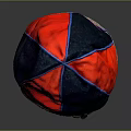 Traditional Red And Blue Hat With Colorful Trim And Circular Ornaments
