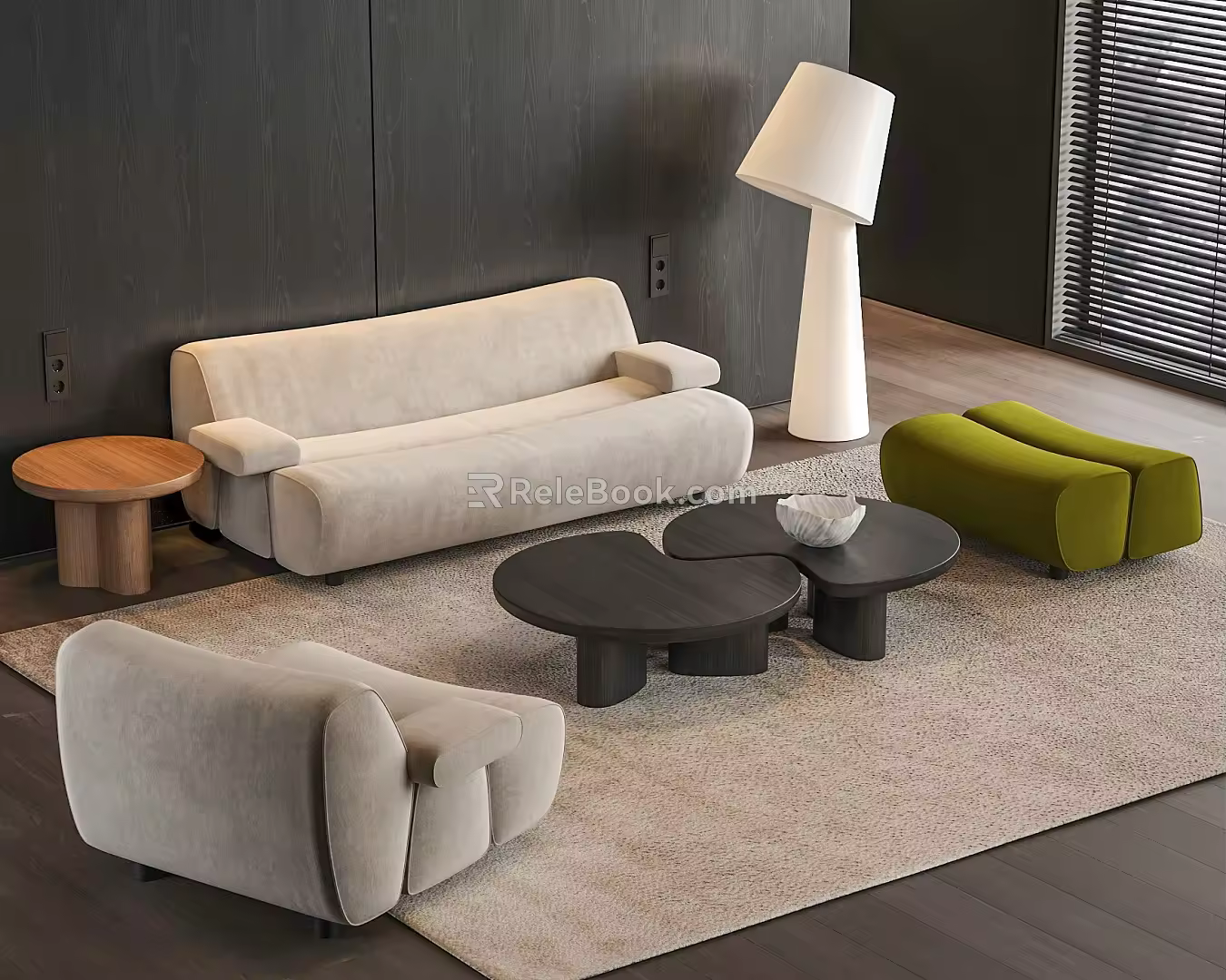 Poliform ERNEST sofa coffee table combination bamboo sofa floor lamp 3d model