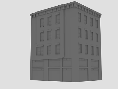 Gray Multi Story Building Exterior With Windows And Ground Floor Garage Doors 3d model