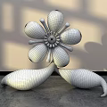 Flower Shaped Public Chair With Green Spotted Petals Orange Center And Yellow Seats
