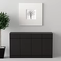 Modern Living Room Featuring Black Sideboard Green Plant And Tree Artwork On Wall
