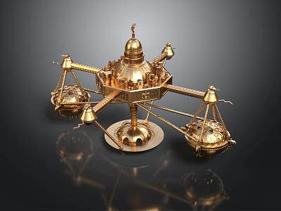 Golden Decorative Metal Structure With Dome Top And Hanging Ornamental Elements 3d model