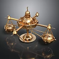 Golden Decorative Metal Structure With Dome Top And Hanging Ornamental Elements